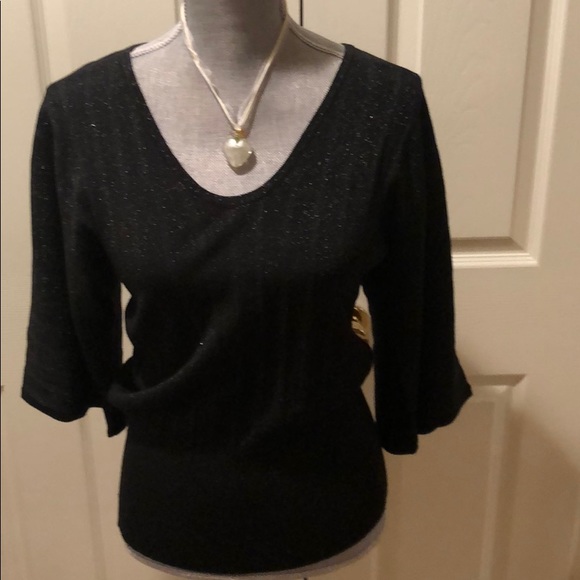 Black with sparkle dolman 3/4 length sleeve top - Picture 6 of 6